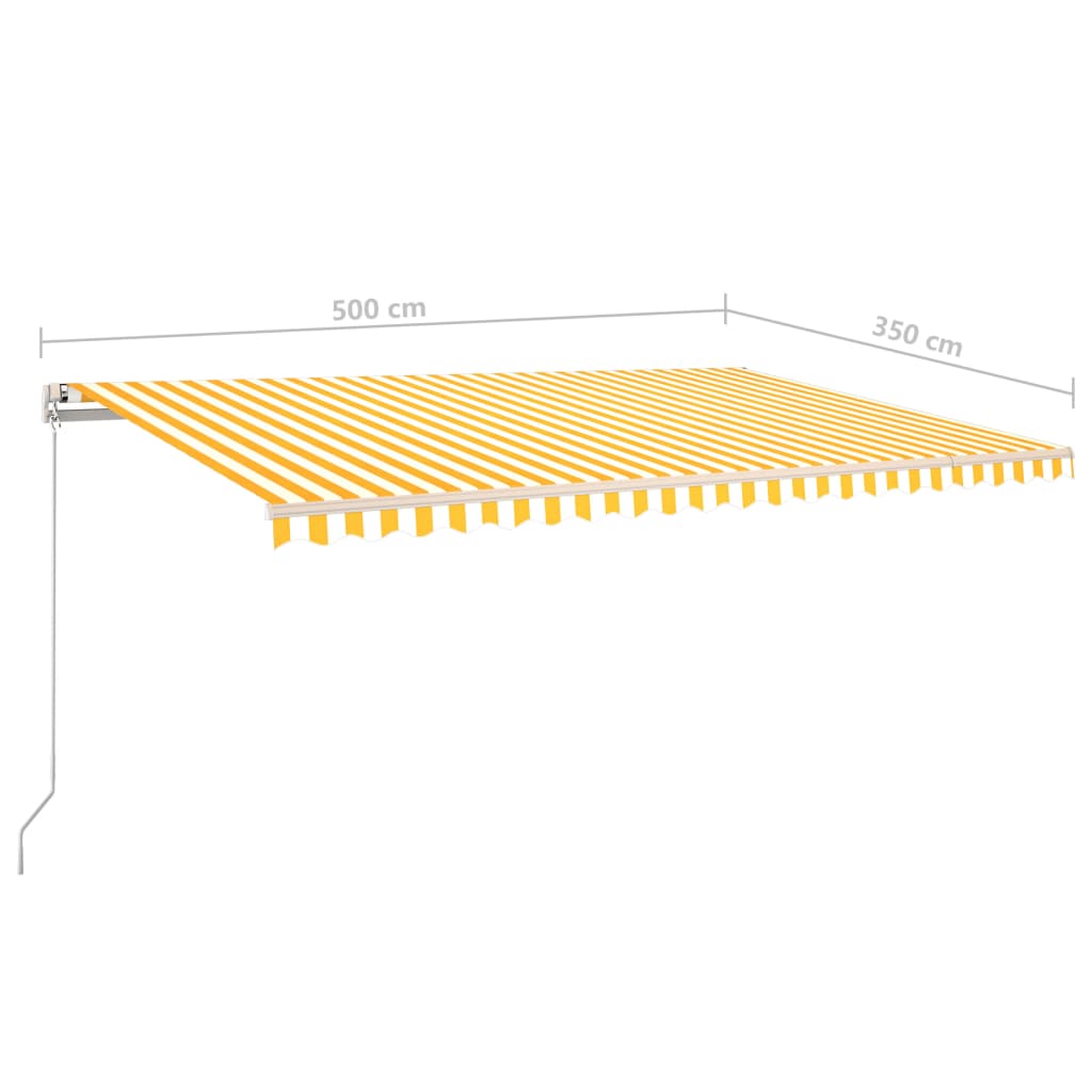 vidaXL Markis med stolpar manuellt infällbar 5x3,5 m gul och vit