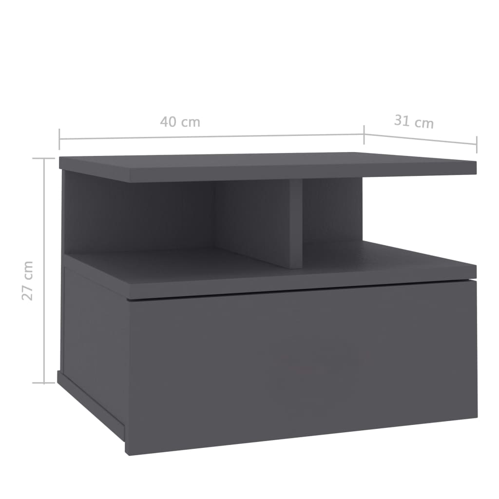 vidaXL Svävande sängbord grå 40x31x27 cm konstruerat trä