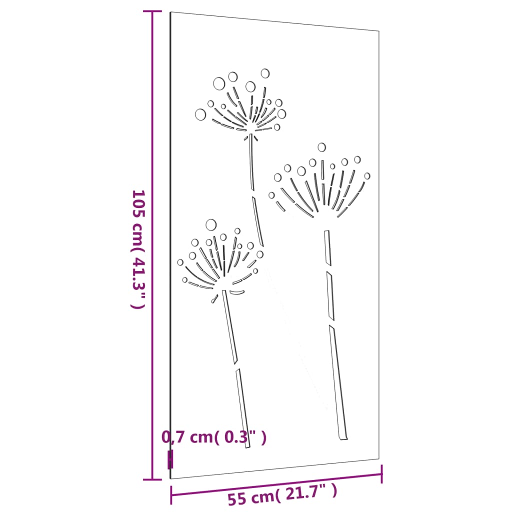 vidaXL Väggdekoration 105x55 cm rosttrögt stål blomdesign