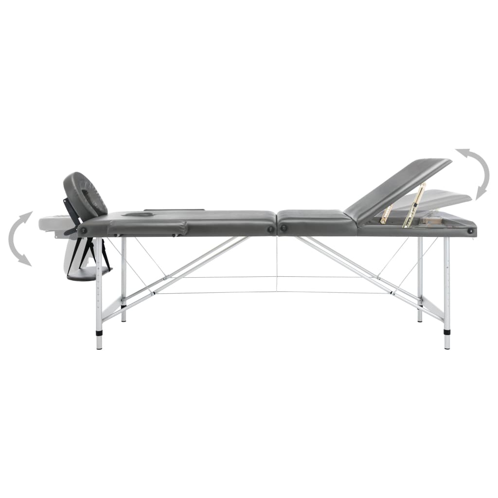 vidaXL Massagebänk med 3 zoner aluminiumram antracit 186x68 cm