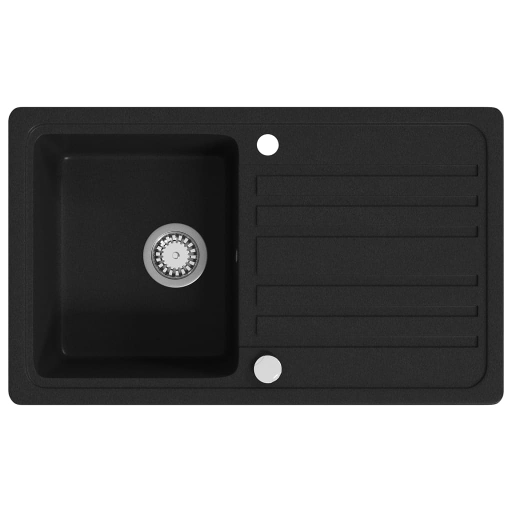 vidaXL Diskbänk i granit med en diskho och avlopp svart