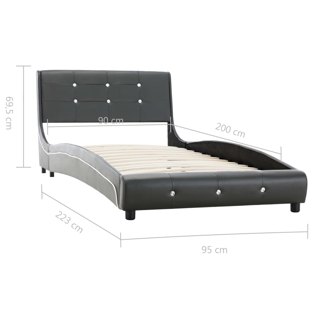 vidaXL Säng med madrass grå konstläder 90x200 cm