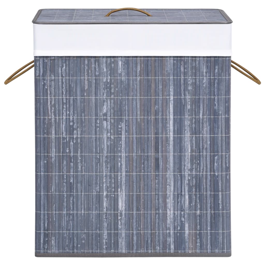 vidaXL Tvättkorg bambu med 2 sektioner grå 100 L