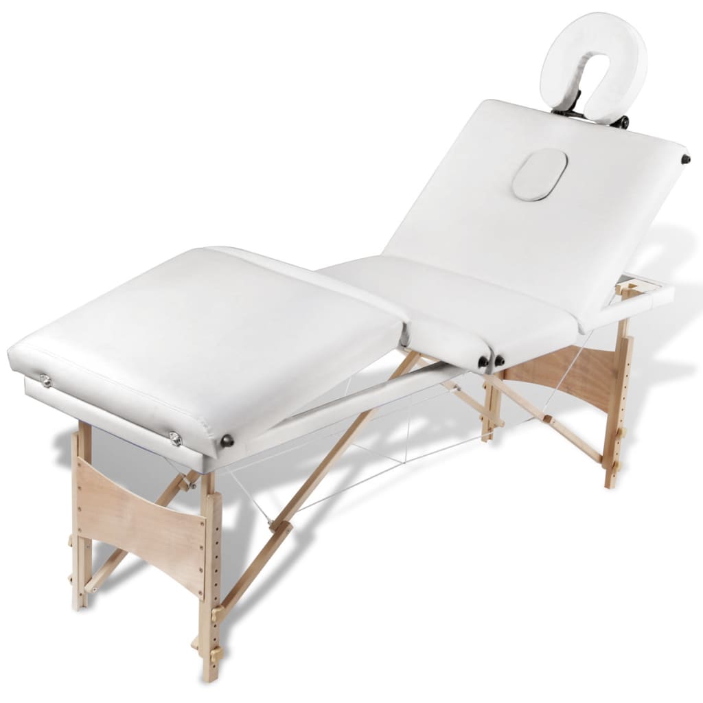 vidaXL Hopfällbar massagebänk med 4 sektioner träram gräddvit