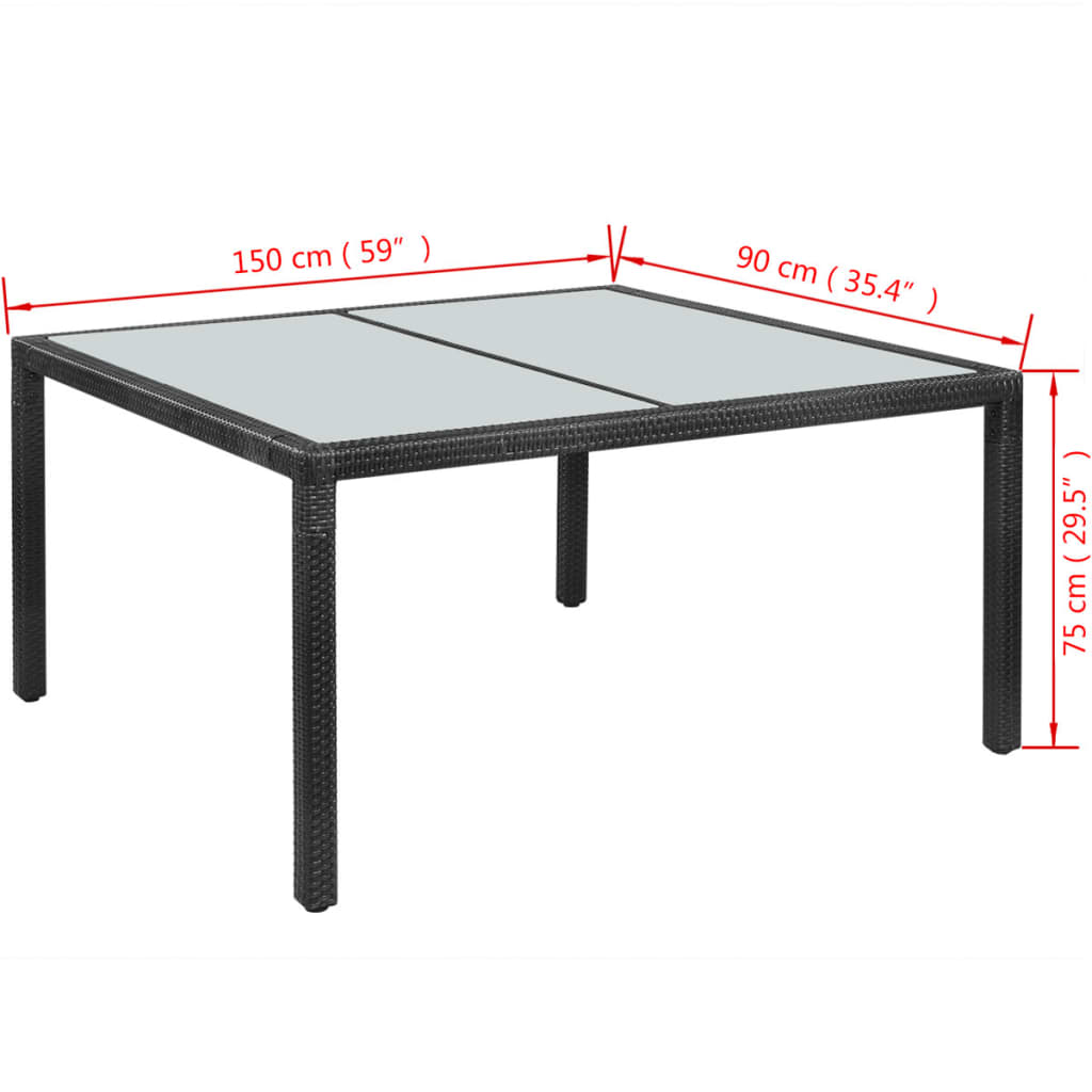 vidaXL Trädgårdsbord svart 150x90x75 cm konstrotting