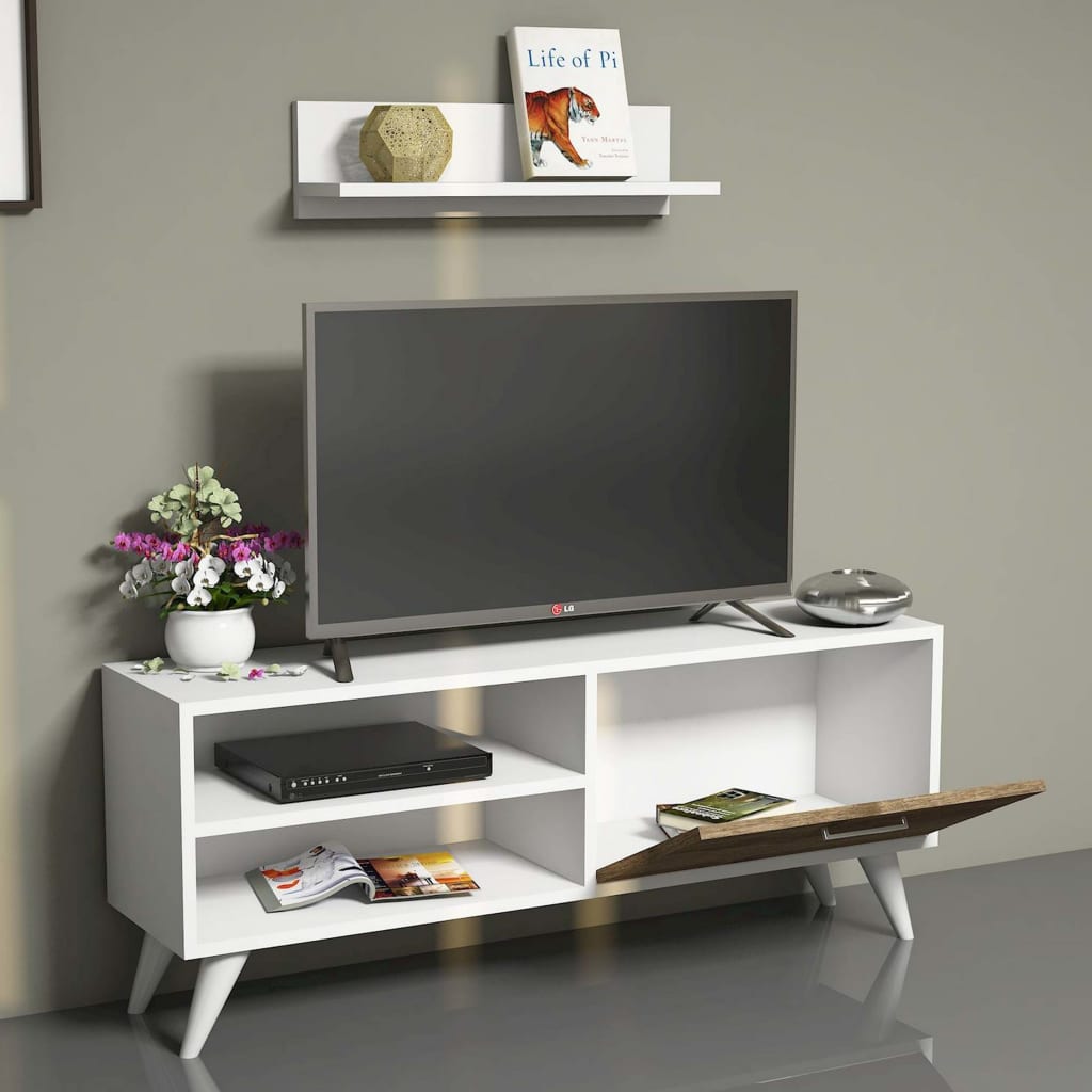 Homemania TV-bänk Party 120x29,7x48,6 cm vit och valnötsträ