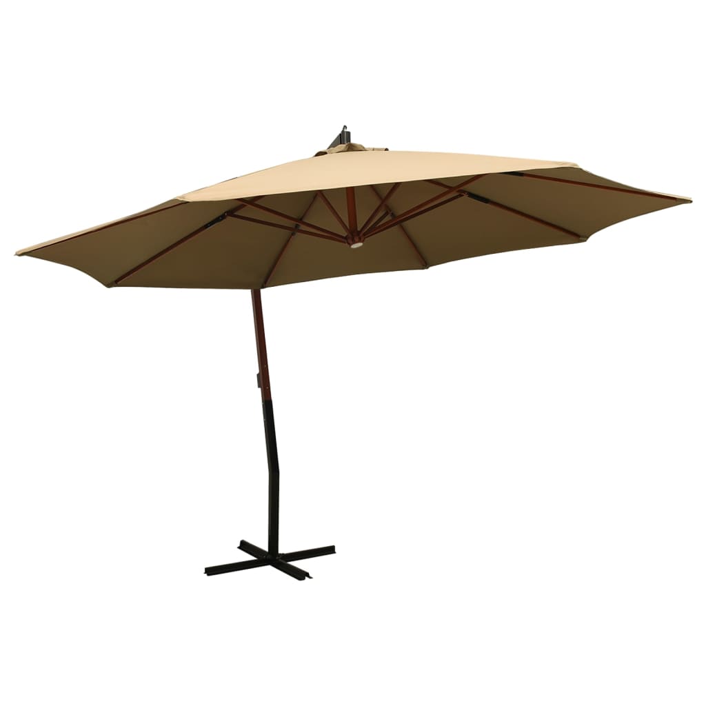 vidaXL Frihängande parasoll med trästång 350 cm taupe