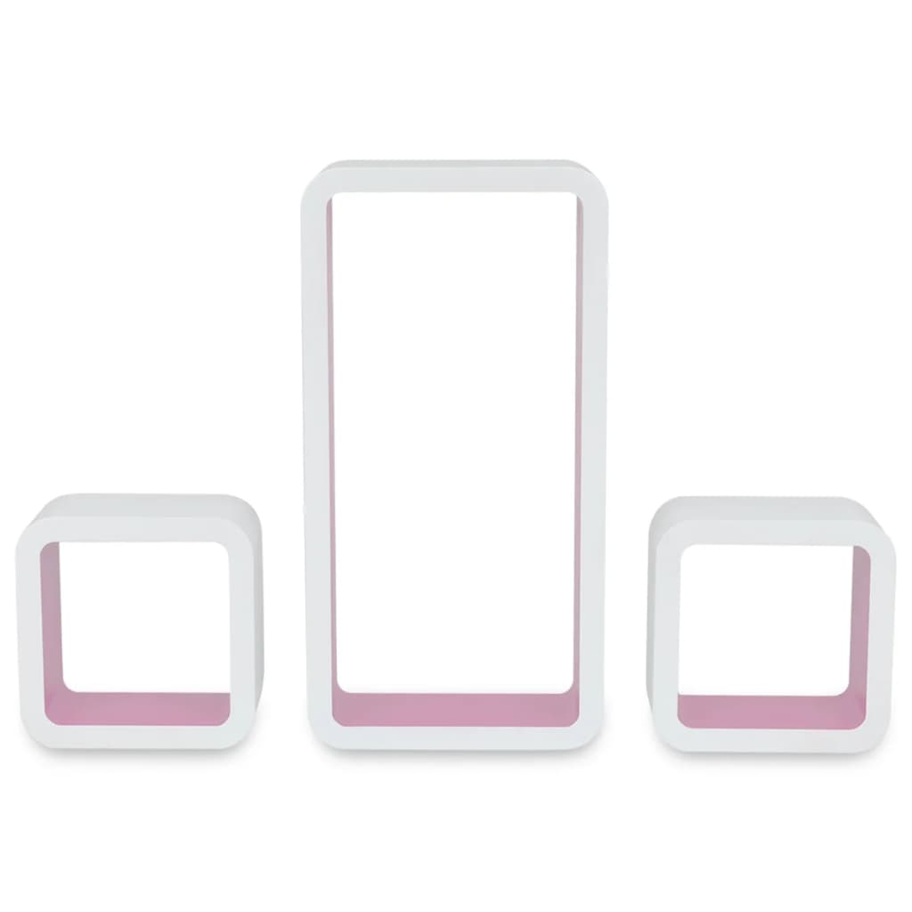 3 Flytande DVD/bokhylla förvaring i MDF kubform vit/rosa