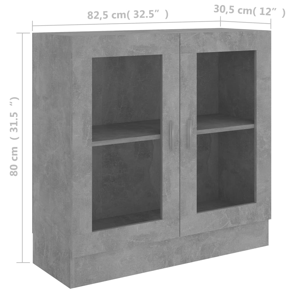 vidaXL Vitrinskåp betonggrå 82,5x30,5x80 cm konstruerat trä