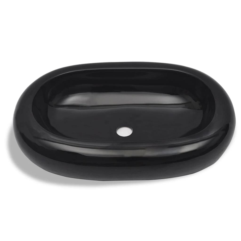Handfat svart keramisk oval