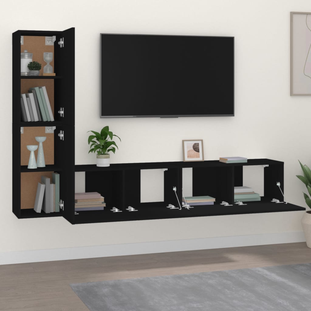 vidaXL TV-skåp 4 delar svart konstruerat trä
