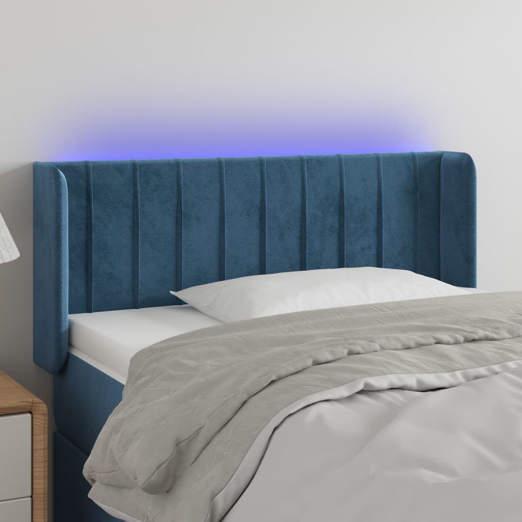 vidaXL Sänggavel LED mörkblå 83x16x78/88 cm sammet