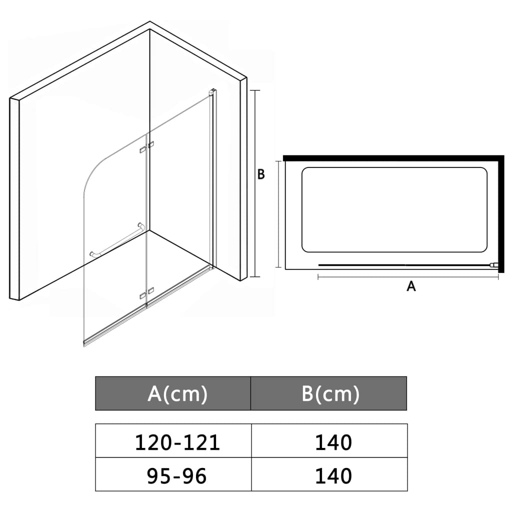 vidaXL Duschvägg fällbar 2 paneler ESG 95x140 cm