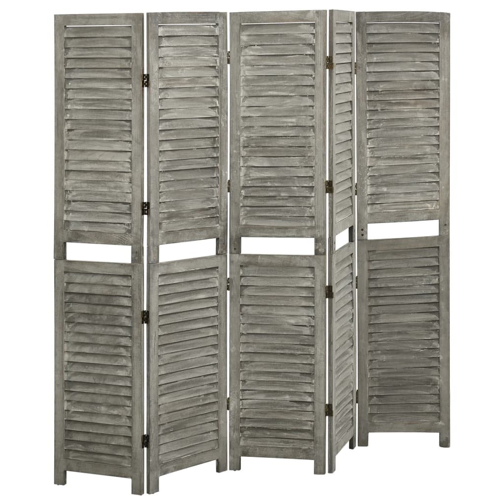 vidaXL Rumsavdelare 5 paneler grå 179x166 cm massivt trä