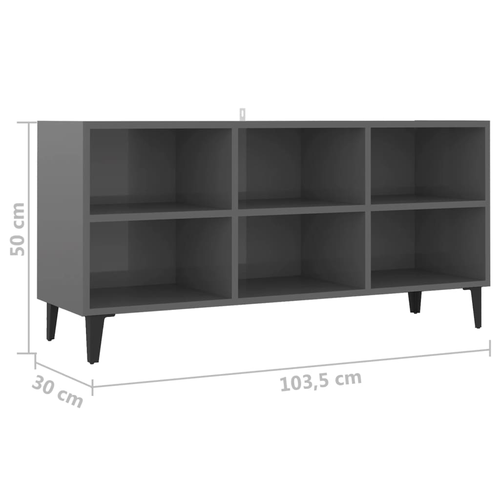 vidaXL TV-bänk med metallben grå högglans 103,5x30x50 cm