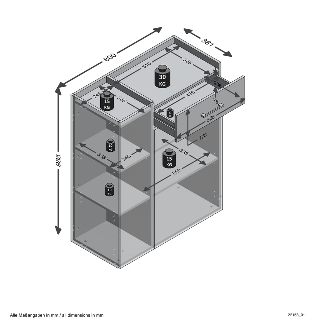 FMD Förvaringsskåp med 2 dörrar och 1 låda sandek och lavagrå