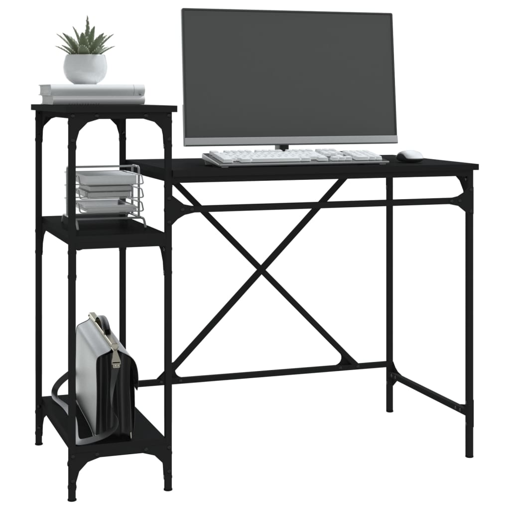 vidaXL Skrivbord med hyllor svart 105x50x90 cm konstruerat trä&järn