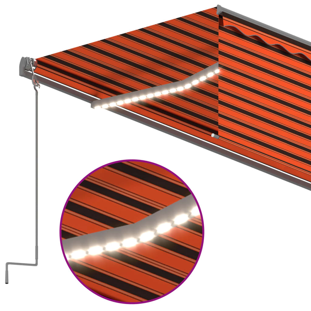 vidaXL Manuell markis med rullgardin och LED 6x3 m orange/brun