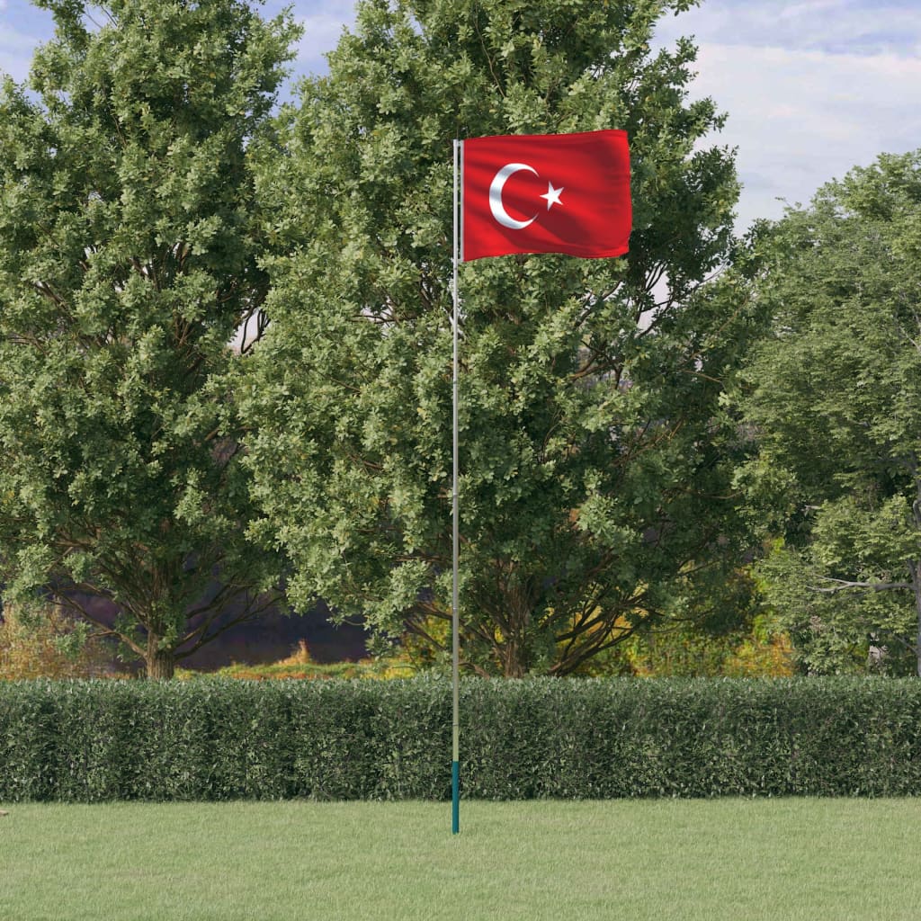 vidaXL Turkiets flagga och flaggstång 5,55 m aluminium