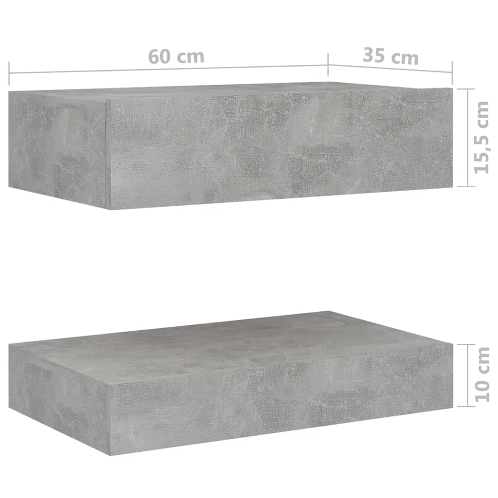 vidaXL Sängbord betonggrå 60x35 cm konstruerat trä