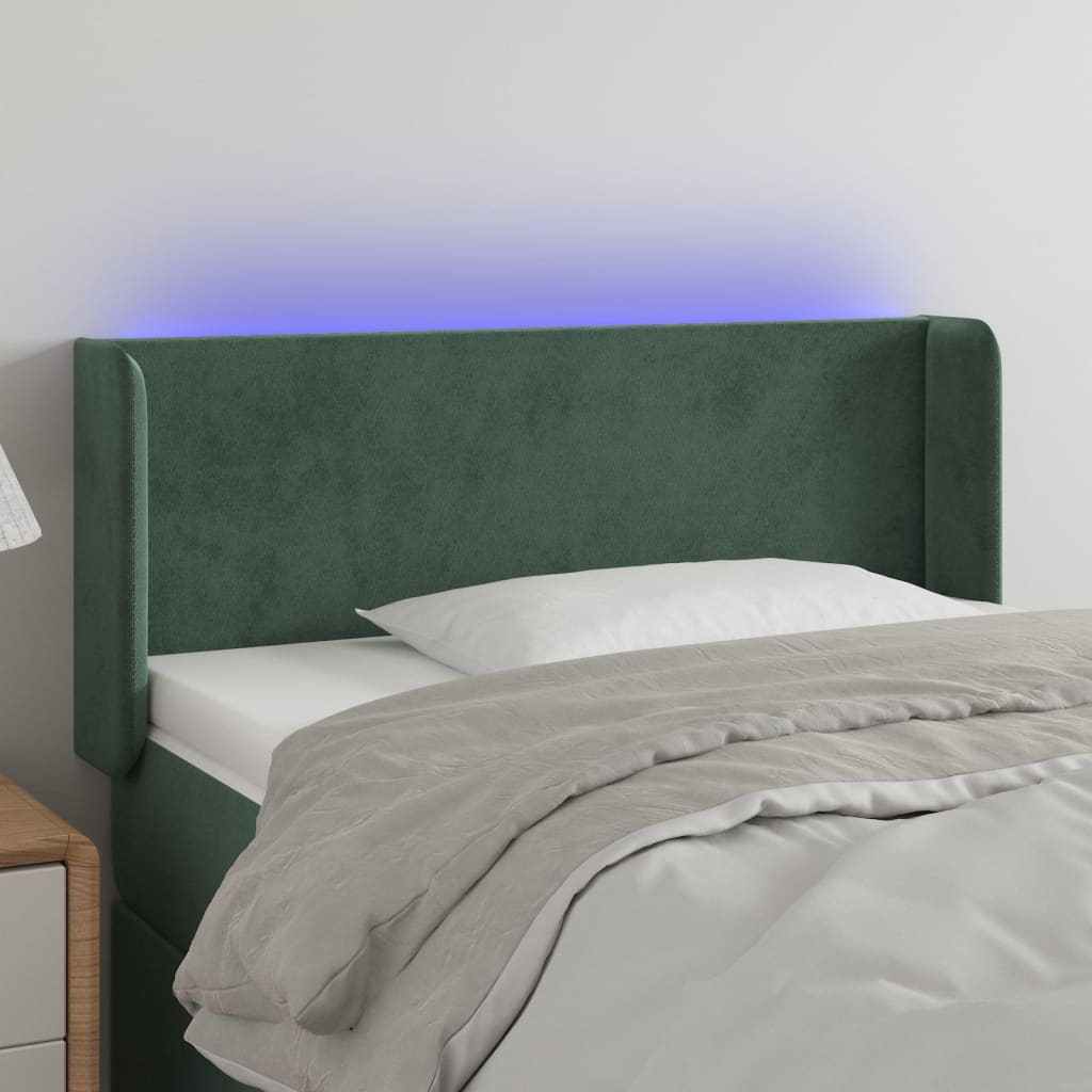 vidaXL Sänggavel LED mörkgrön 83x16x78/88 cm sammet