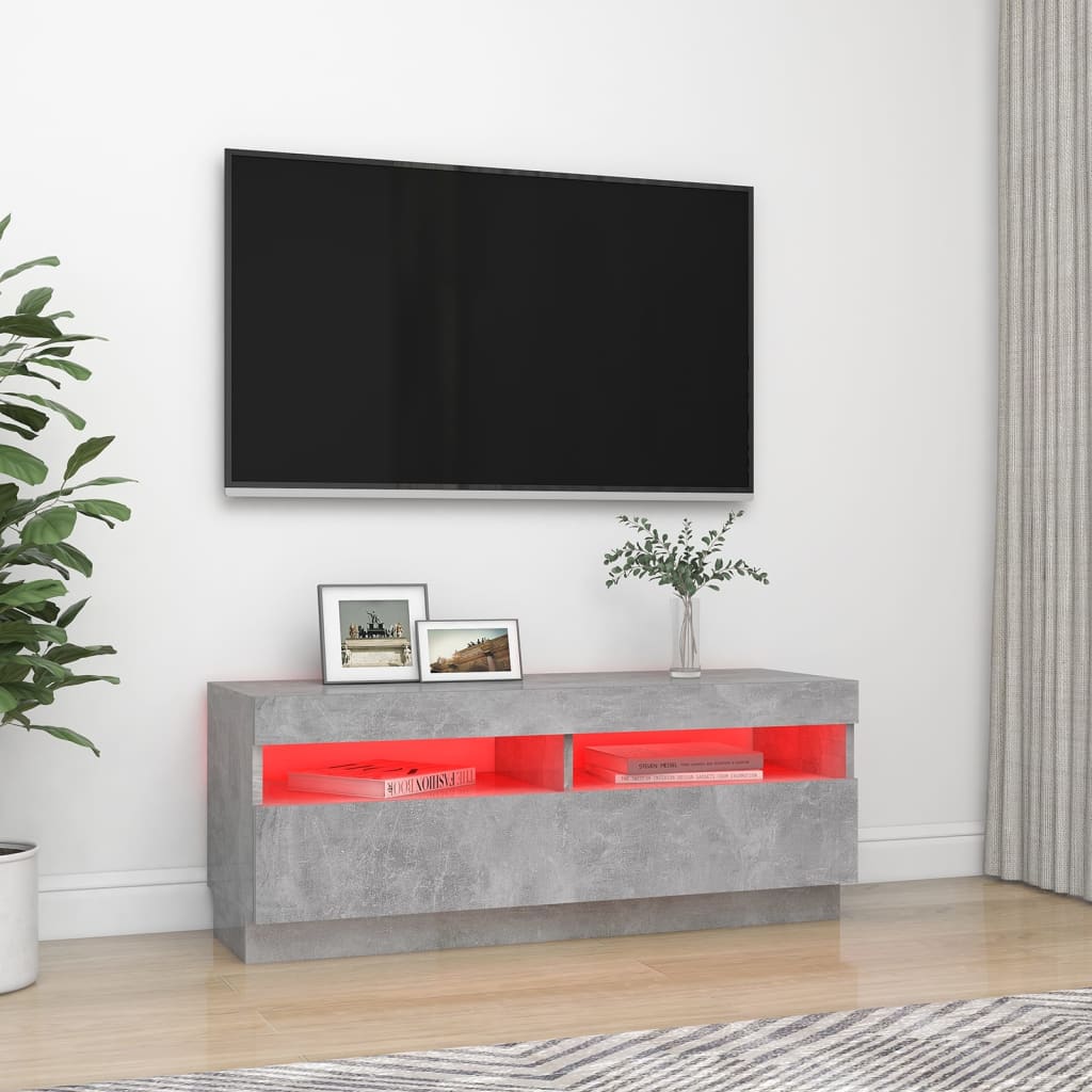 vidaXL TV-bänk med LED-belysning betonggrå 100x35x40 cm