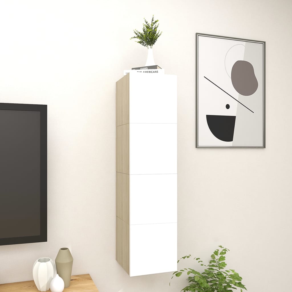 vidaXL Väggmonterade tv-skåp 4 st vit och sonoma-ek 30,5x30x30 cm