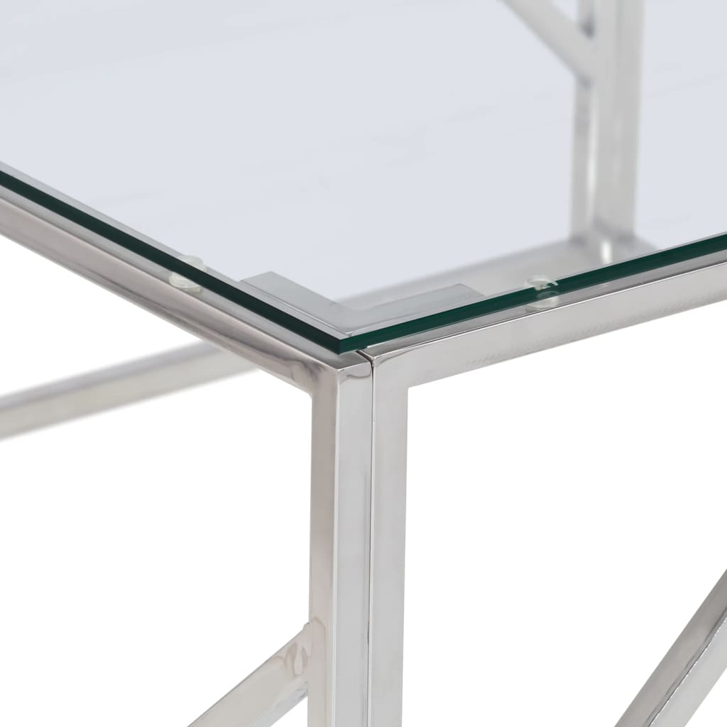 vidaXL Soffbord silver rostfritt stål och härdat glas