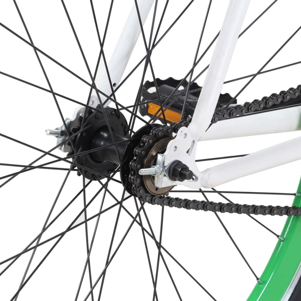vidaXL Fixed gear cykel vit och grön 700c 55 cm