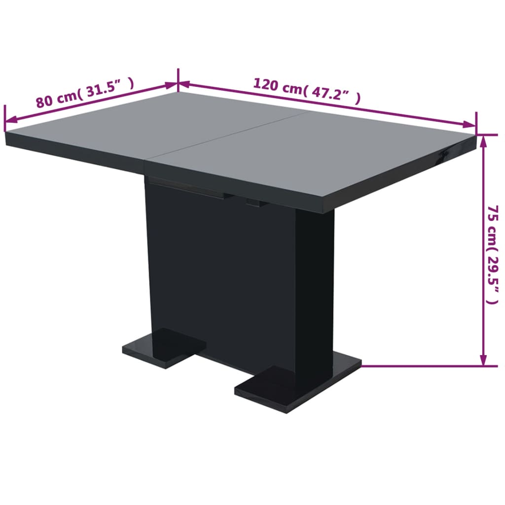 vidaXL Förlängningsbart matbord högglans svart