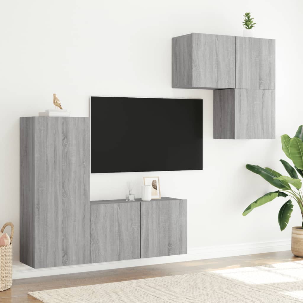 vidaXL Väggmonterade TV-enheter 4 delar grå sonoma konstruerat trä