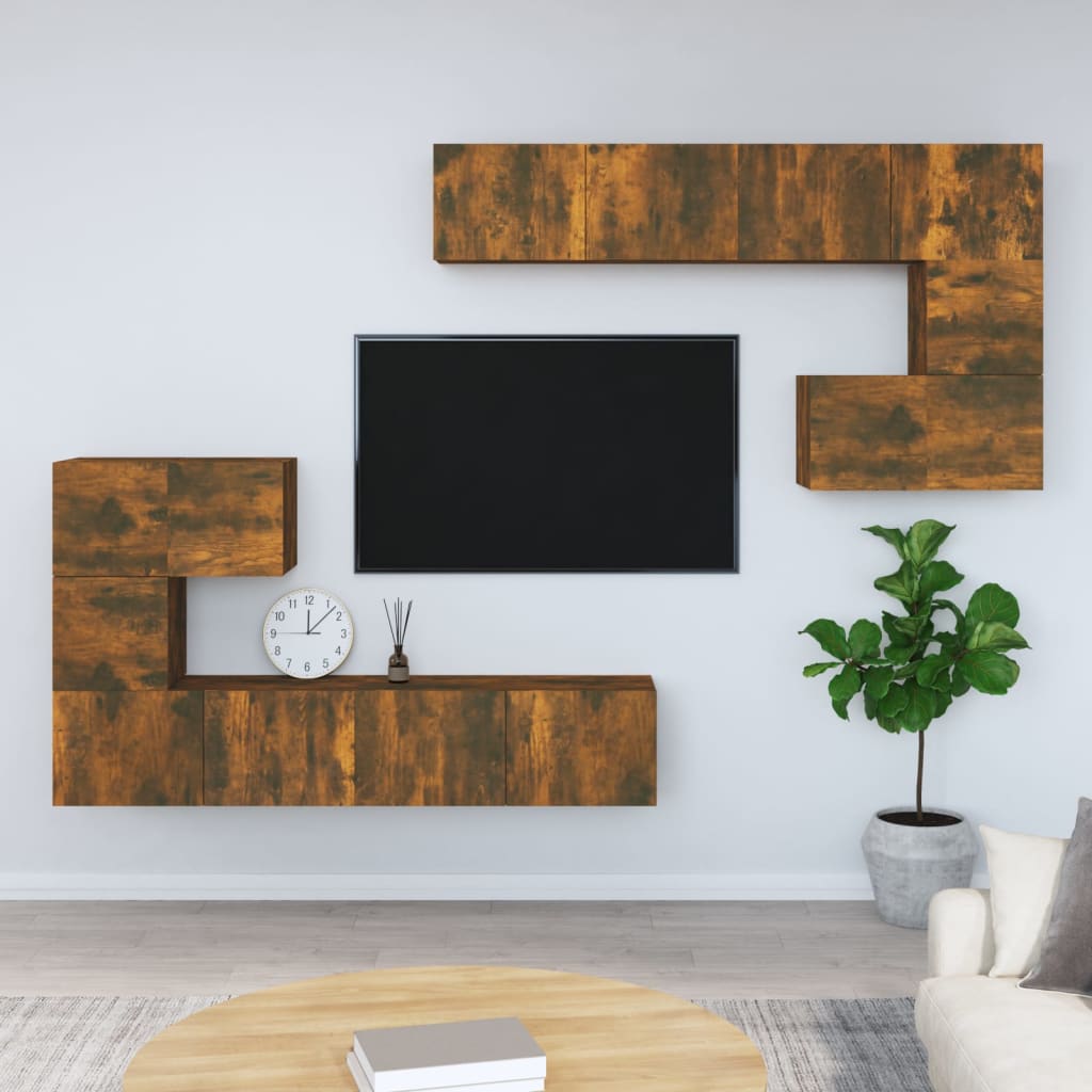 vidaXL Väggmonterad tv-bänk rökfärgad ek konstruerat trä