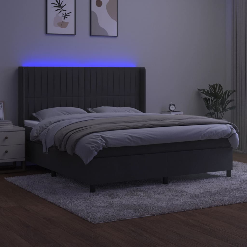 vidaXL Ramsäng med madrass & LED mörkgrå 160x200 cm sammet