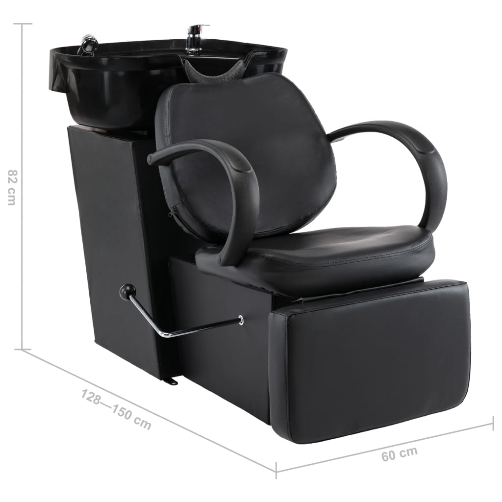 vidaXL Schamponeringsstol med handfat svart konstläder