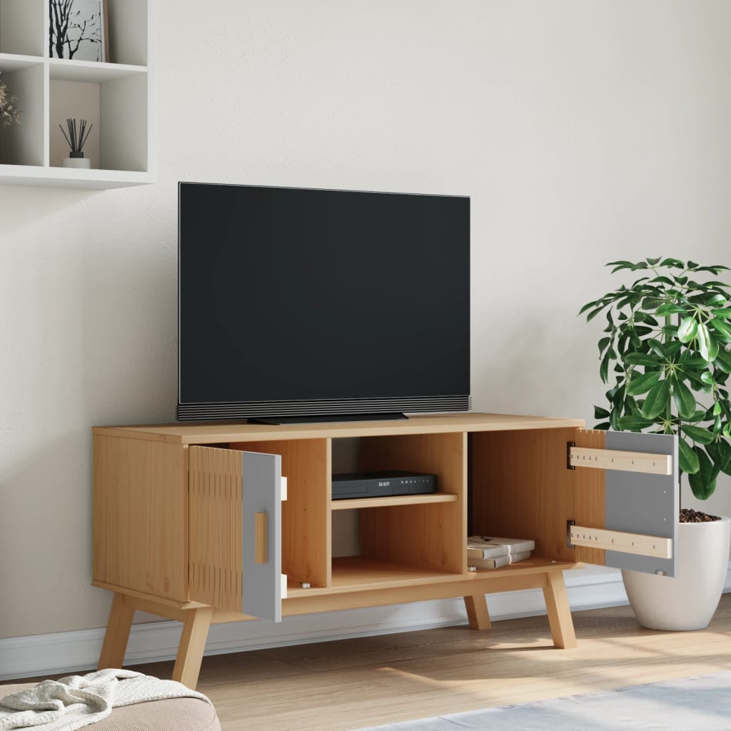 vidaXL Tv-bänk OLDEN grå och brun 114x43x57 cm massiv furu