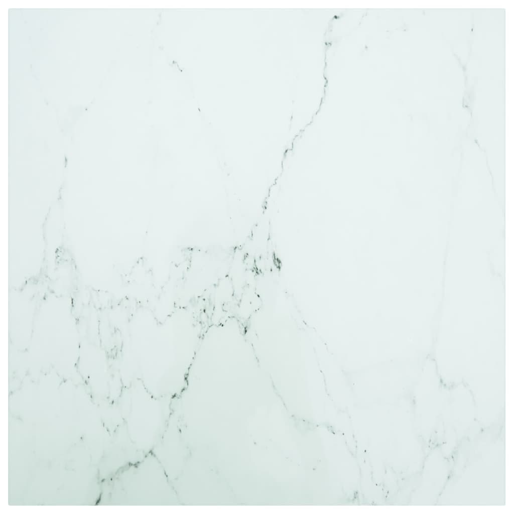 vidaXL Bordsskiva vit 70x70 cm 6 mm härdat glas med marmortextur