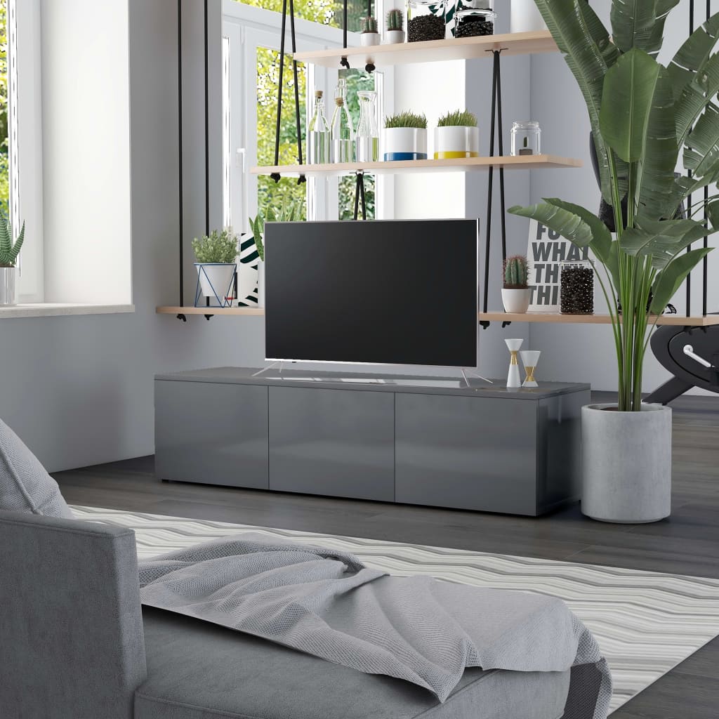 vidaXL TV-bänk grå högglans 120x34x30 cm spånskiva