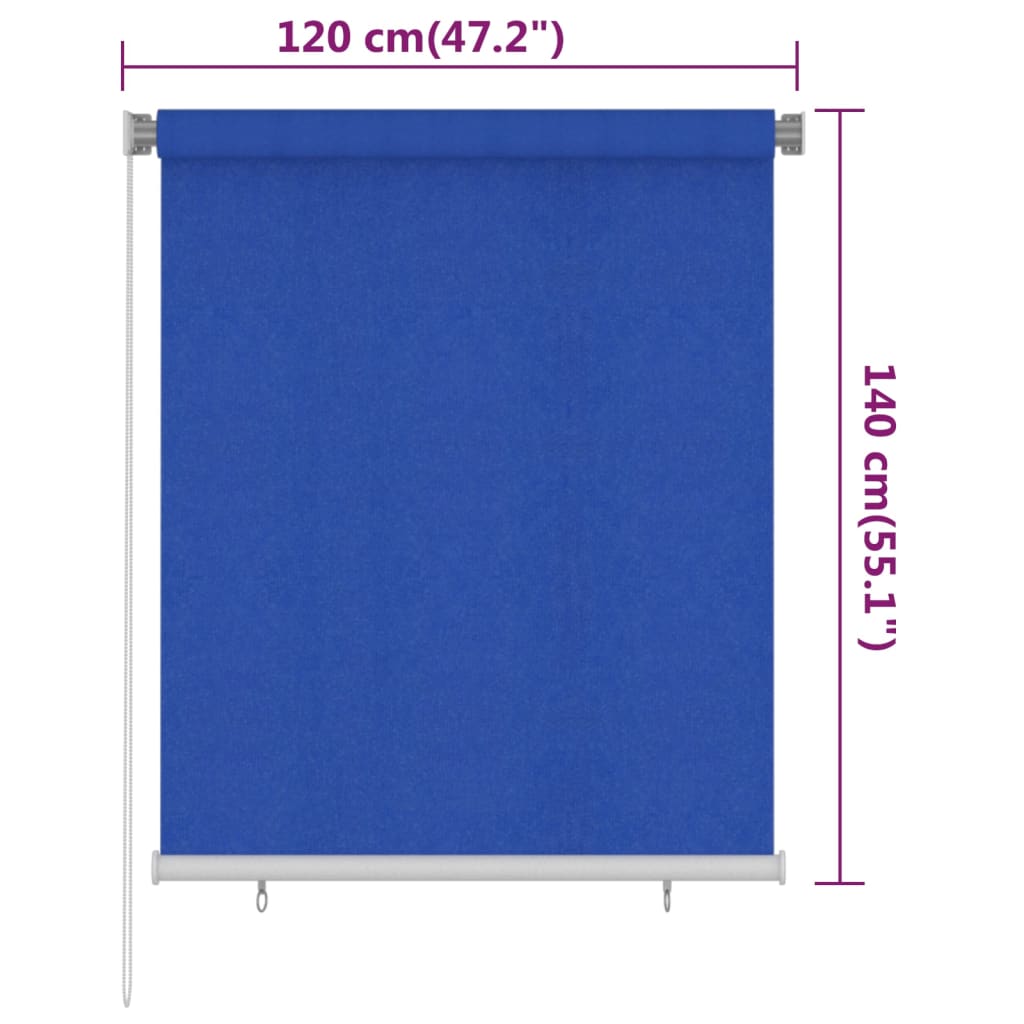 vidaXL Rullgardin utomhus 120x140 cm blå HDPE