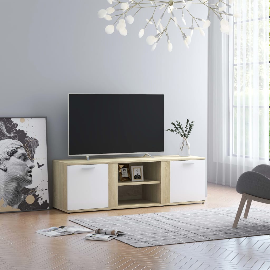 vidaXL Tv-bänk vit och sonoma-ek 120x34x37 cm konstruerat trä