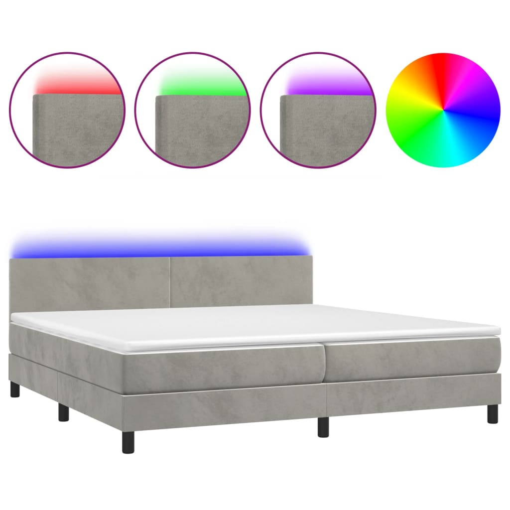 vidaXL Ramsäng med madrass & LED ljusgrå 200x200 cm sammet
