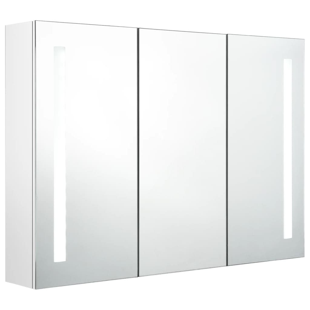 vidaXL Spegelskåp med LED 89x14x62 cm glänsande vit