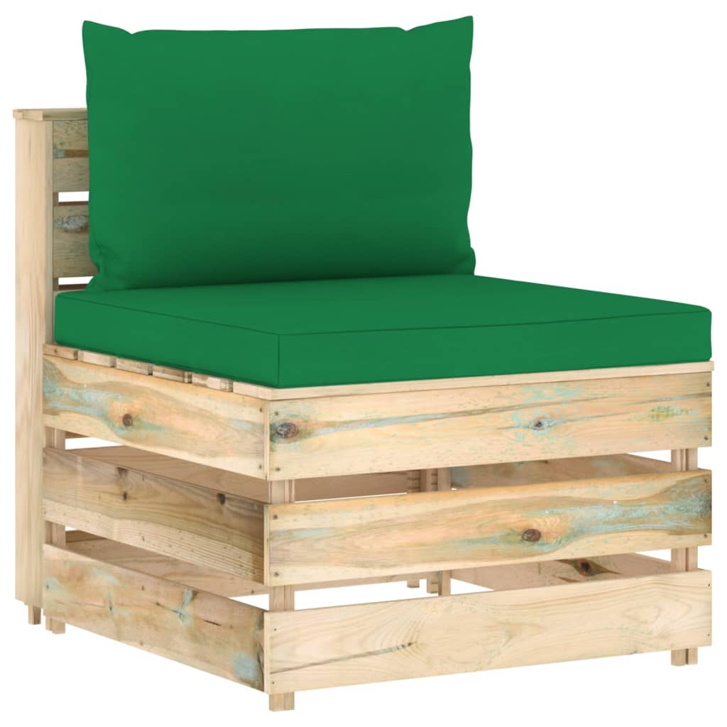 vidaXL Loungegrupp med gröna dynor 12 delar tryckimpregnerat trä