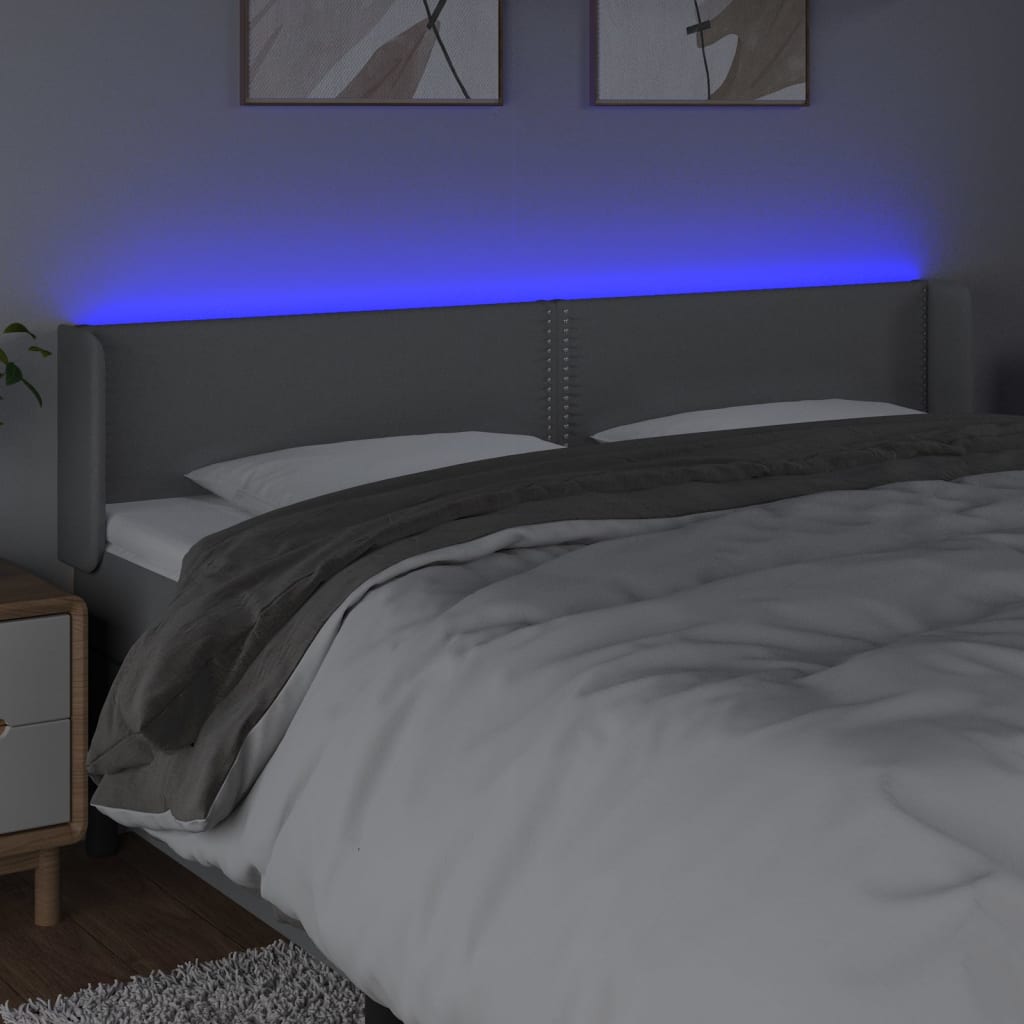 vidaXL Sänggavel LED ljusgrå 183x16x78/88 cm tyg