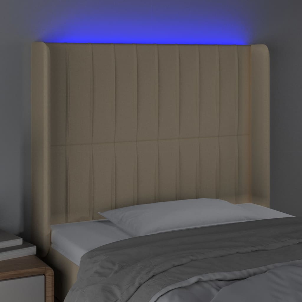 vidaXL Sänggavel LED gräddvit 103x16x118/128 cm tyg