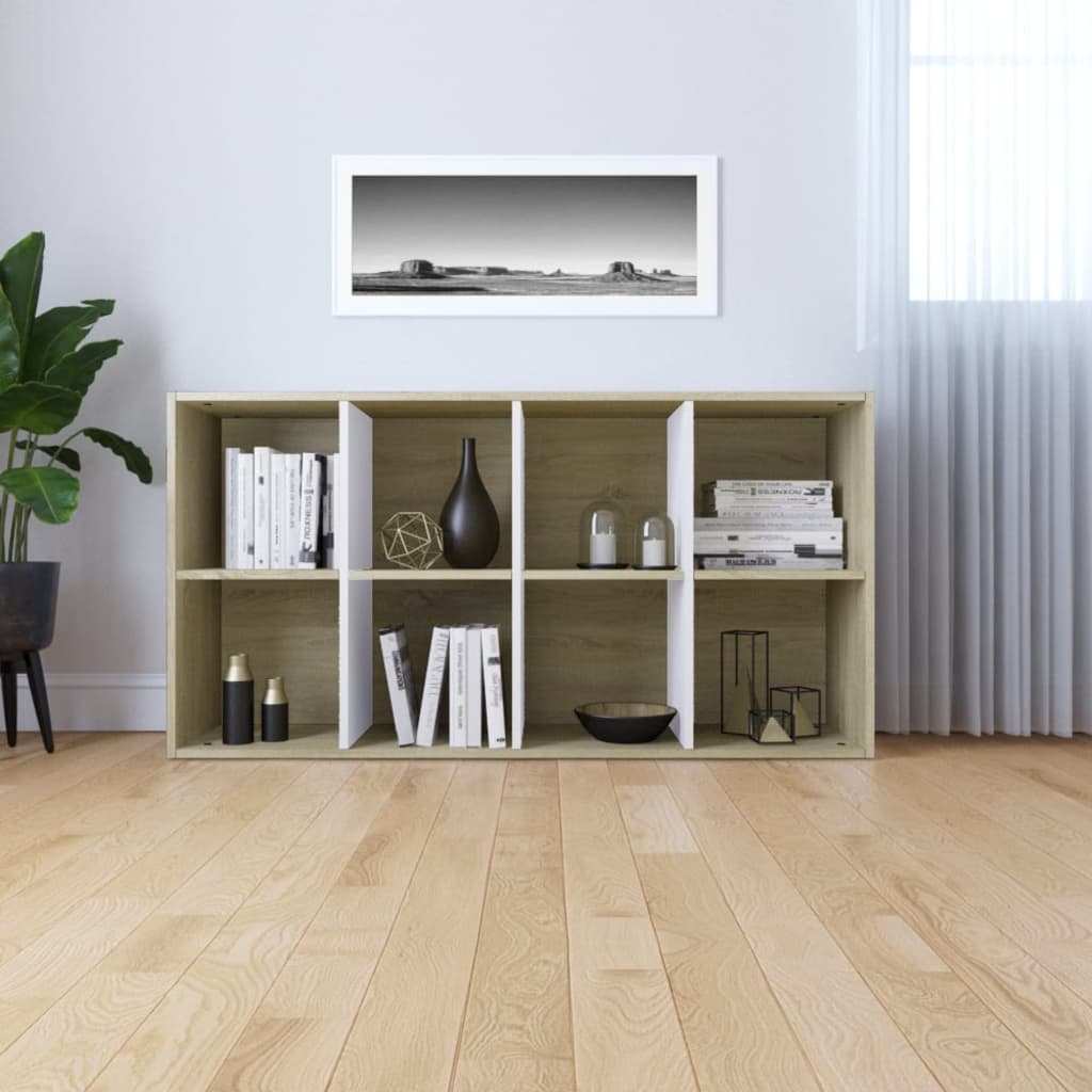 vidaXL Bokhylla/skänk vit och sonoma-ek 66x30x130 cm konstruerat trä
