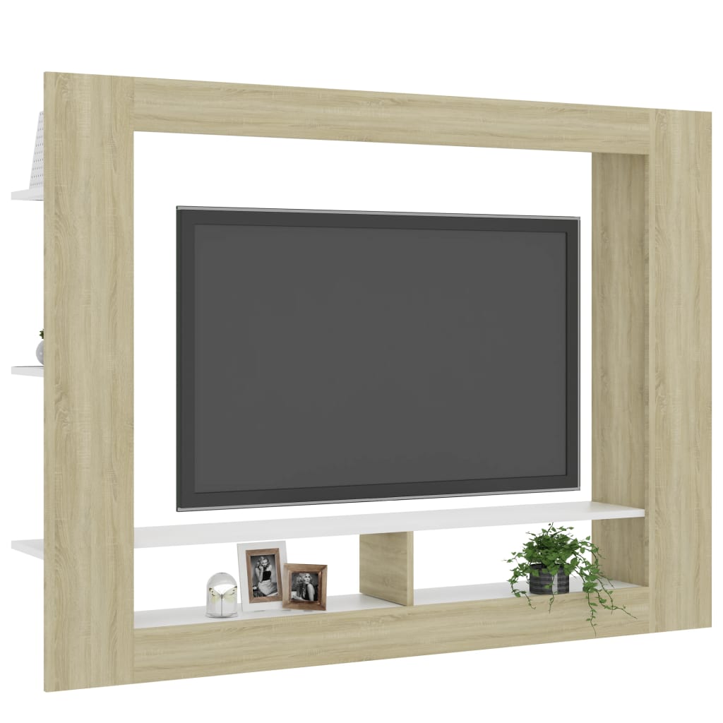 vidaXL Tv-bänk vit och sonoma-ek 152x22x113 cm konstruerat trä