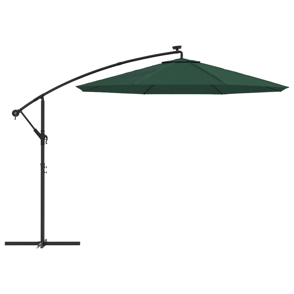 vidaXL Hängande parasoll med LED-belysning 300 cm grön metallstång
