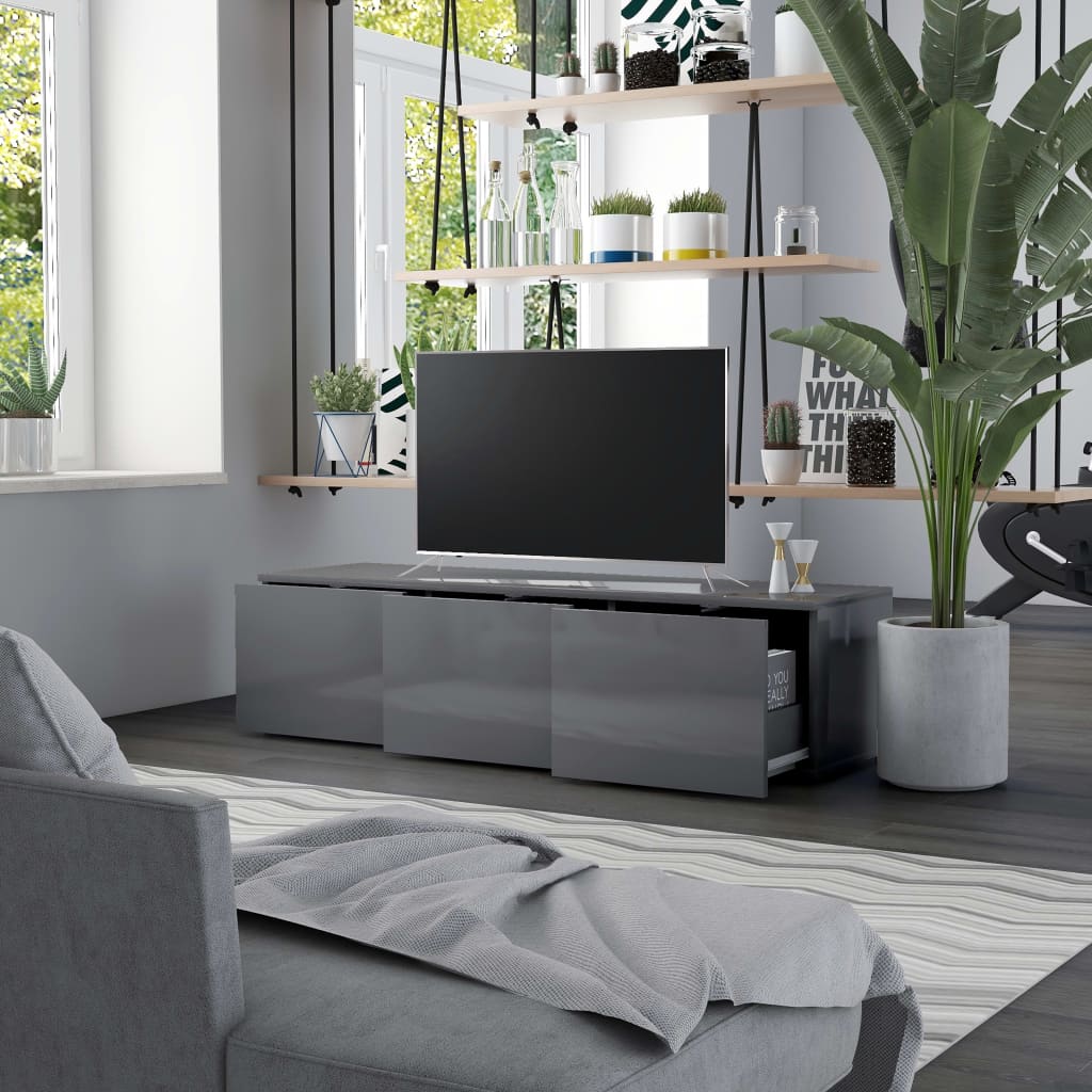 vidaXL TV-bänk grå högglans 120x34x30 cm spånskiva