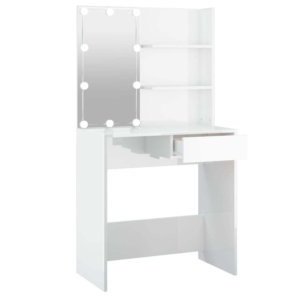vidaXL Sminkbord med LED vit högglans 74,5x40x141 cm