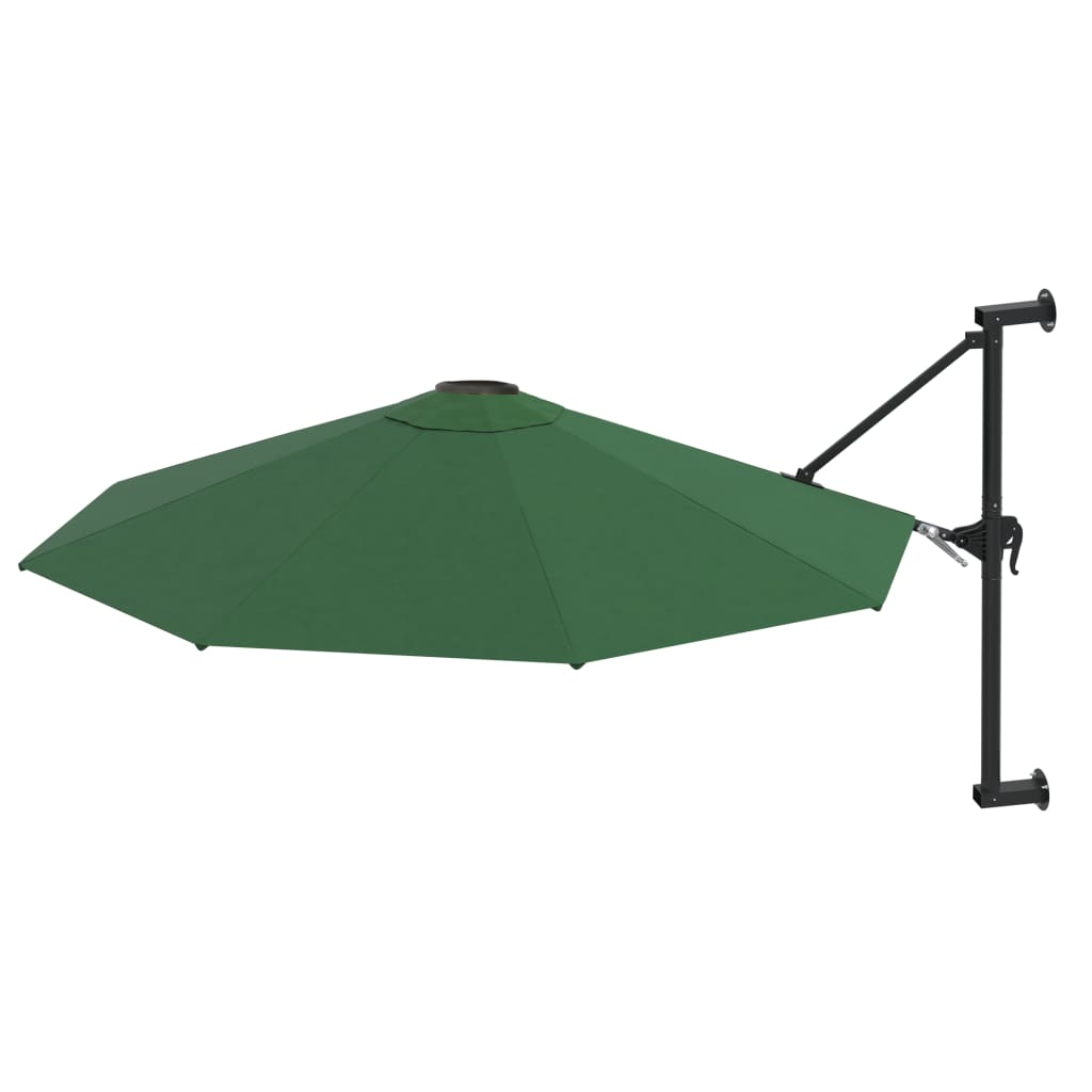 vidaXL Väggmonterat parasoll med metallstång 300 cm grön